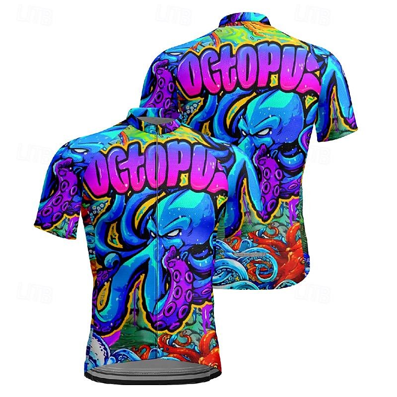 Men's Cycling Jersey Graphic Short Sleeve Bike Tee Tshirt Jersey Top with 3 Rear Pockets Mountain Bike MTB Quick Dry Breathable Sports Blue Clothing Apparel3