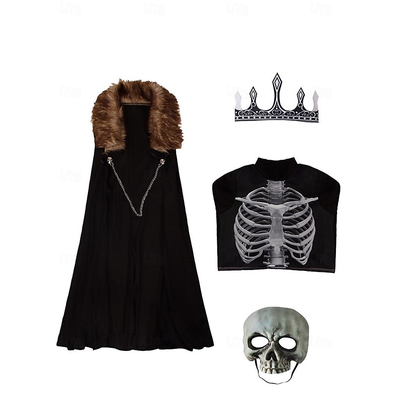 Skull Skeleton Halloween Cosplay Costume Cloak Medieval Horror Kid's Boys' Carnival Masquerade Performance Easy Halloween Costumes Dress Up2