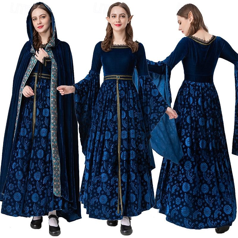 Medieval Renaissance Cocktail Dress Prom Dress Flare Cuff Sleeve Viking Outlander Fancy Dress Women's Celtic Fantasy Royal Halloween Carnival Masquerade LARP Ren Faire Festival Adults' Dress Cloak