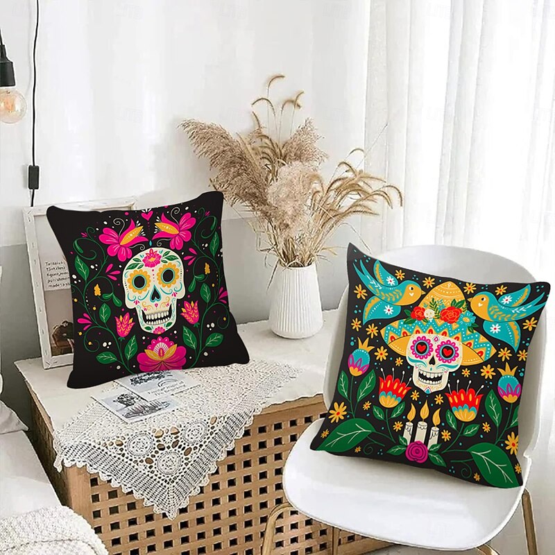 Halloween Day of Dead Decorative Toss Pillows Cover 1PC Soft Square Cushion Case Pillowcase for Bedroom Livingroom Sofa Couch Chair3