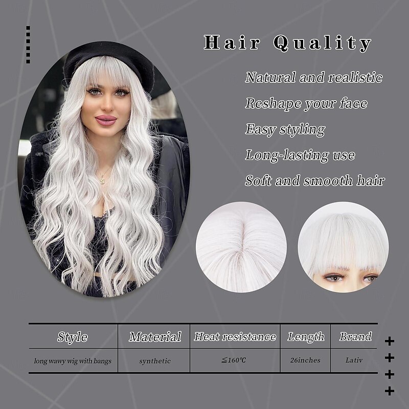 Wig With Bangs Long Wavy Wig For Women Wigs Synthetic Curly wig Natural Looking Heat Resistant Hair For Daily Party Cosplay Use 26 Inches Halloween Wigs3