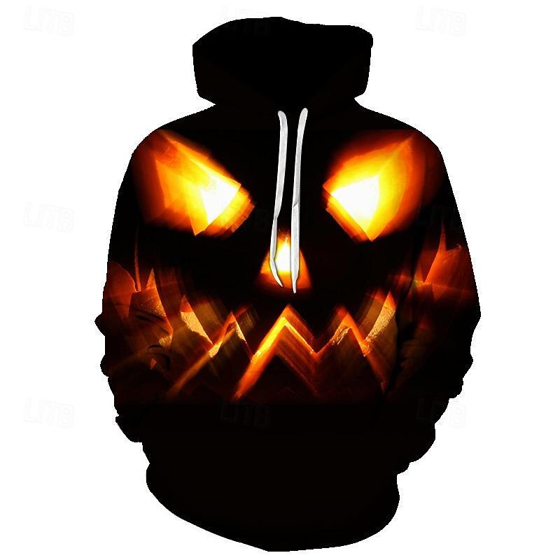 Halloween Pumpkin Hoodie Cartoon Manga Anime 3D Front Pocket Graphic For Couple's Men's Women's Adults' Halloween Carnival Masquerade 3D Print Casual Daily