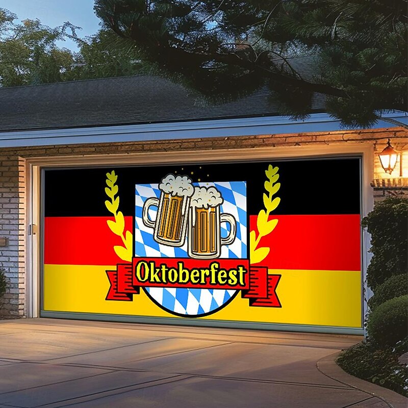 German Oktoberfest 2025 Outdoor Garage Door Cover Banner Beer Vintage Märzen Beer Large Backdrop Decoration for Holiday Outdoor Garage Door Home Wall Decorations2