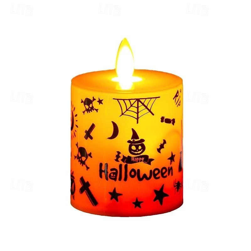 1pc Halloween Flameless Candles Light Spooky Pumpkin Spider Decals Light, Waterproof LED Candles for Indoor and Outdoor, Battery Operated for Fall, Halloween, Home Decor3