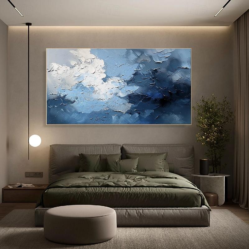 3D oil painting Hand-Painted Thick Texture Sky Petal Oil Painting Beige Blue Skyline Painting On Canvas Abstract Textured oil painting for Wall Art Living Room3