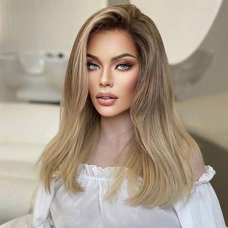 Remy Human Hair 13x4 Lace Front Wig Free Part Brazilian Hair Straight Blonde Wig 130% 150% Density with Baby Hair Ombre Hair Highlighted / Balayage Hair 100% Virgin With Bleached Knots For Women Long2