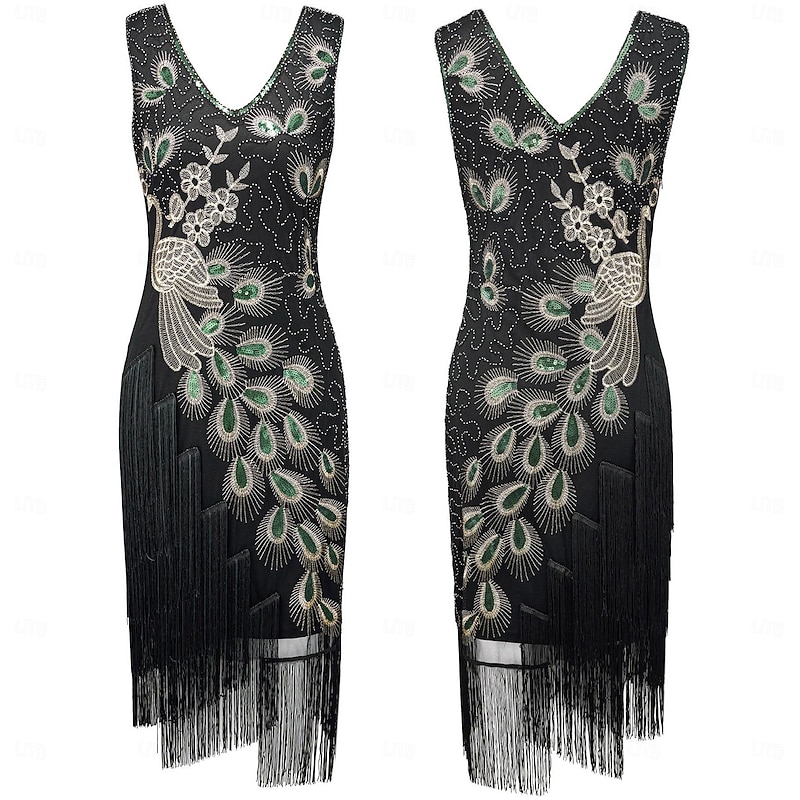 Retro Vintage Roaring 20s 1920s Flapper Dress Flapper Headband The Great Gatsby Flapper Girl Wedding Guest Sequins Tassel Fringe Feather Fancy Dress Women's Wedding Party Dress Club Adults' Dress2