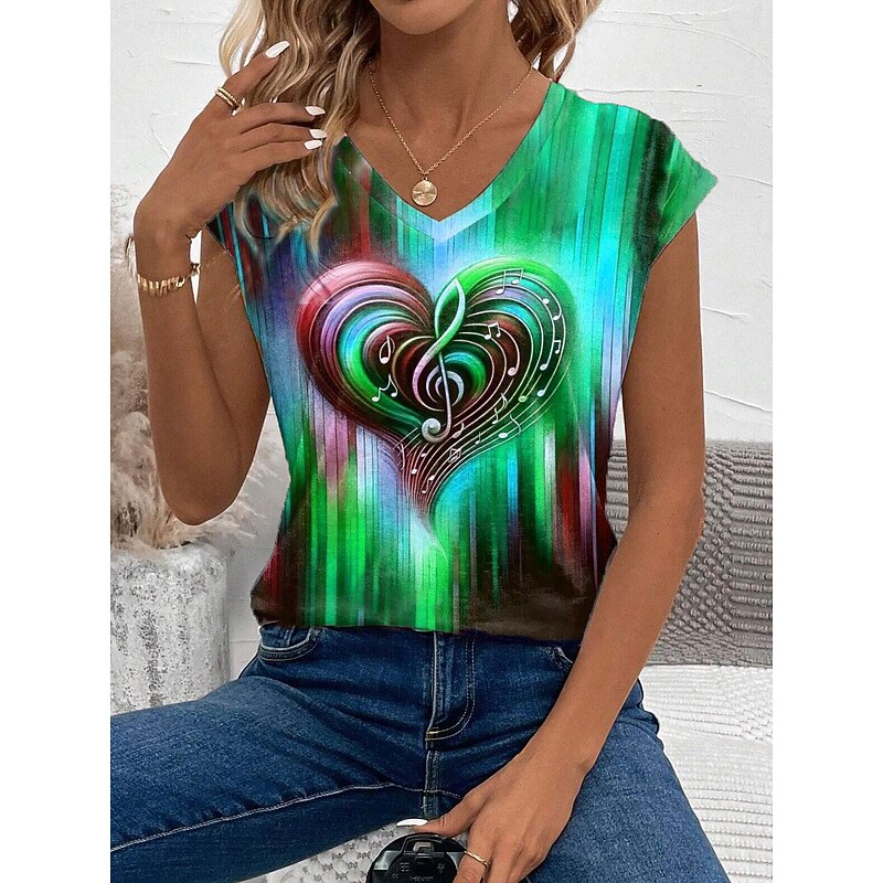 Women's Camisole Tank Top Vest Ombre Heart Stylish Sleeveless V Neck Regular Tops Daily Print Purple Green Rainbow Summer4