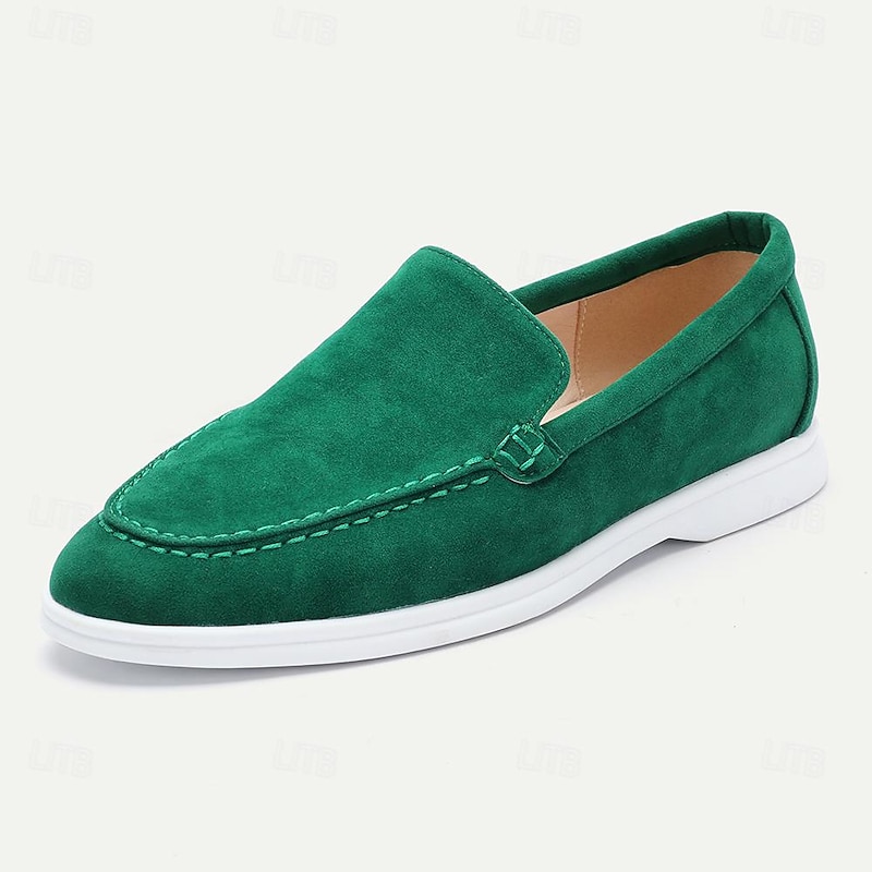 Men's Green Suede Casual Loafers with Lightweight Non-Slip White Sole, Comfortable Slip-On Design, and Breathable Material3