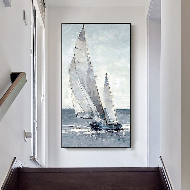 oil painting handmade Abstract Sailboat Canvas Art paintings handmade Nautical Oil Painting on Canvas Large Sailing Ship paintings Wall Art Modern Seascape Painting for Bedroom office decoration3