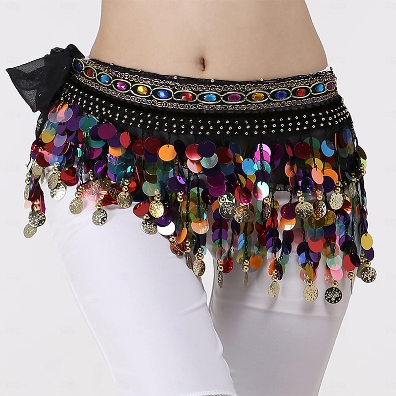 Womens Belly Dance Hip Scarf  Sweet Belly Dance Skirt Wrap Performance Bling Sequins Coins Belly Dance Costume3