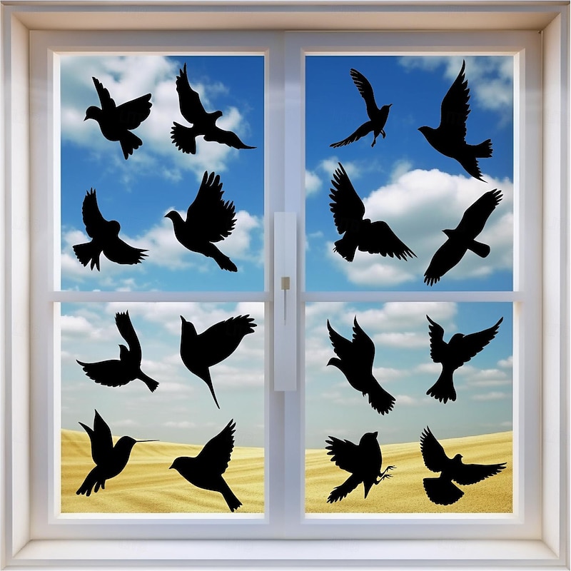 16pcs/set Hummingbird Wall Stickers and Window Decals Set , Black No-Glue PVC Glass Stickers, Anti-Collision Bird Warning Decor, Easy Peel and Stick Window Decoration