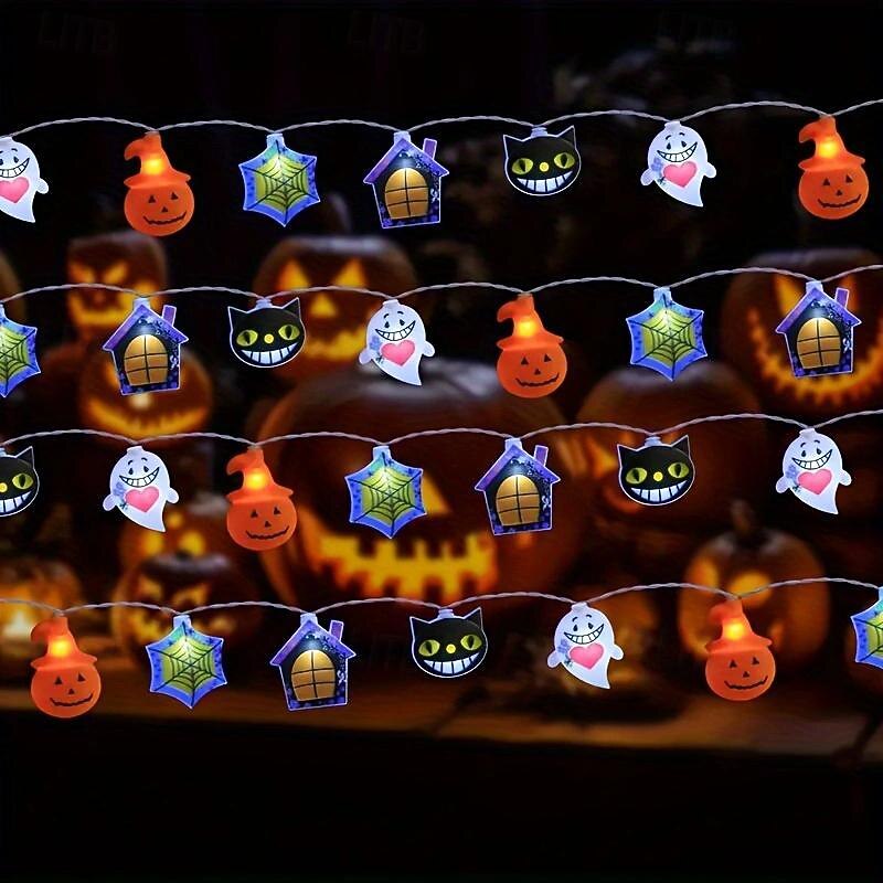 1pc Halloween String Lights 2M10LEDs Skeleton Pumpkin White Ghost Spider String Lights Lighted Ghosts Waterproof Outdoor Garden Patio Garland Lamp for Halloween Festival Atmosphere Light Party Decor4