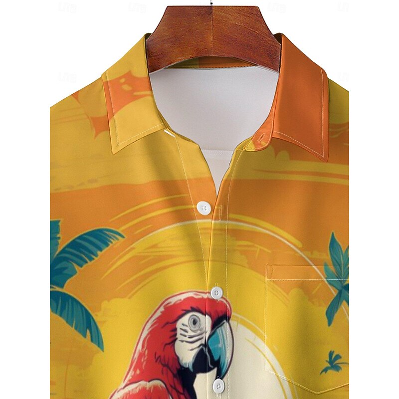 Men's Button Up Shirt Printed Shirts Short Sleeve Casual Going out Weekend Spring & Summer Shirt Collar Printing Orange2