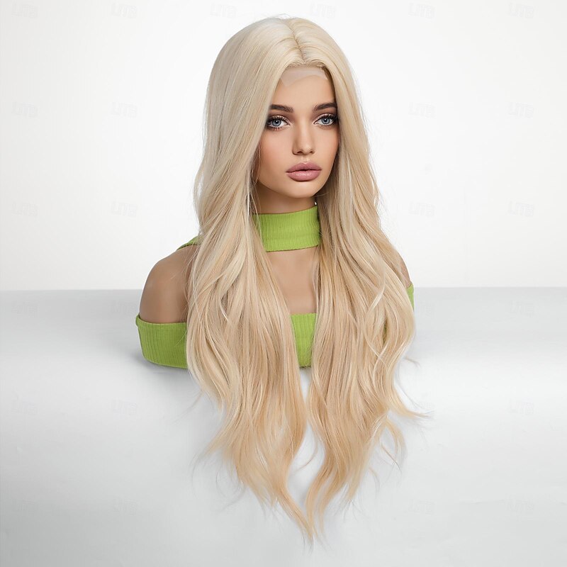 Synthetic Lace Wig Curly Style 28 inch Blonde Middle Part U Part Wig Women's Wig Light golden4