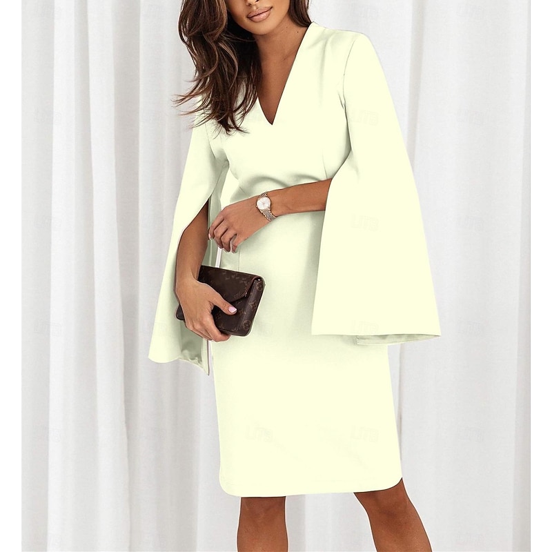 Women's Mini Dress Black Dress Cocktail Dress Formal Dress Elegant Dress Elegant Split Sleeve Formal Regular Fit Solid Color Long Sleeve V Neck Black White Pink Blue Fall3