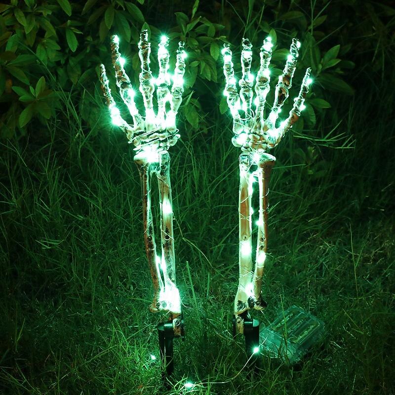 2pcs Halloween Skeleton Hand Garden Lamp Arms Hand Stakes Realistic Looking Halloween Lawn Garden Decor Light Props LED Luminous Ghost Hand Skull Shape Plug in Lamp2