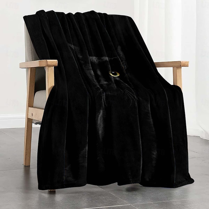 Black Cat Flannel Blanket Sofa Cover Blanket Office Nap Blanket AC Blanket Skin-friendly Children Adult Bedroom Blanket4