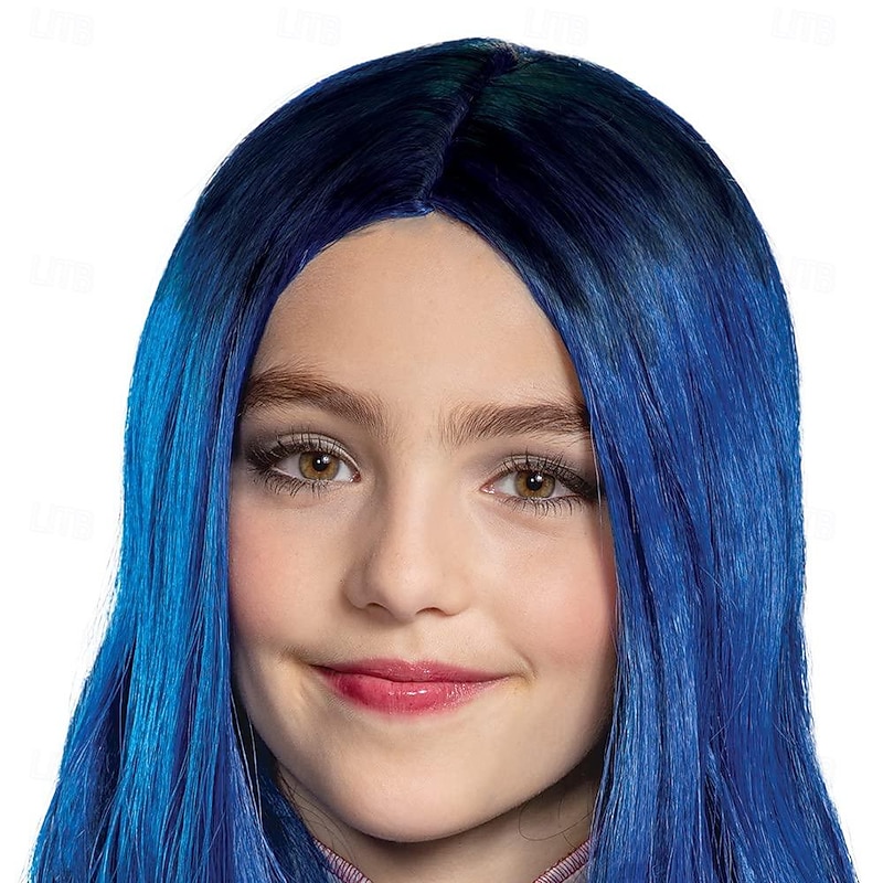 Synthetic Wig Descendants 3 Evie Wavy Asymmetrical Wig Short Blue Synthetic Hair Girls' Halloween Cosplay Party Wigs2