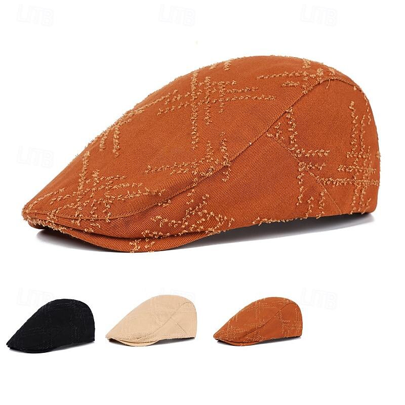 Men's Flat Cap Ascot Hat Newsboy Hat Black Orange Cotton Fashion Casual Street Daily Plain Adjustable Sunscreen Breathable