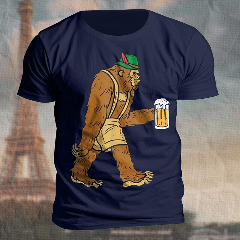 Men's Funny Bigfoot Oktoberfest Beer Graphic T-Shirt Sasquatch Lederhosen Short Sleeve2