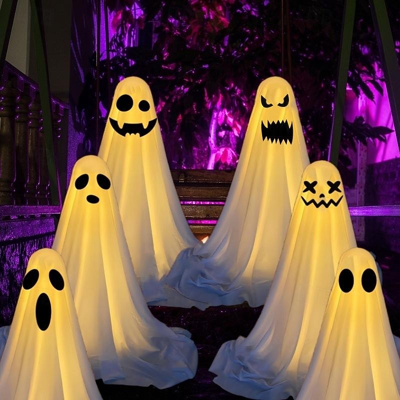 Halloween Decorations Lighted Ghosts Outdoor Decoration Lights Yard Halloween Standing Ghost Lights Battery Operated Porch for Patio Spooky Atmosphere Decorations 1pc4