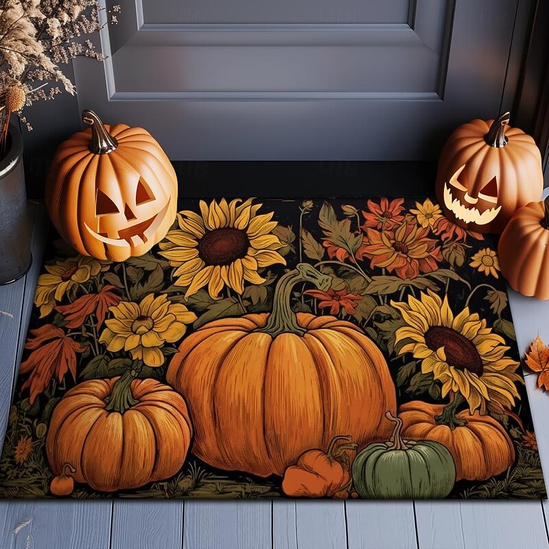 Halloween Doormat Pumpkin Sunflowers Kitchen Mat Floor Mat Non-Slip Area Rug Oil Proof Rug Indoor Outdoor Mat Bedroom Decor Bathroom Mat Entrance Rug2