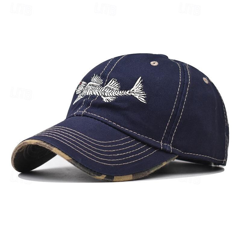 Men's Baseball Cap Sun Hat Trucker Hat Black Navy Blue Cotton Embroidered Fashion Casual Street Daily Fish Adjustable Sunscreen Breathable