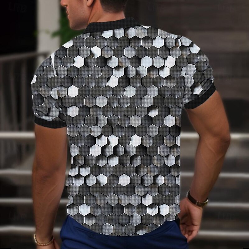 Men's Graphic Waffle Polo Shirts Golf Shirt Short Sleeve Polo Shirts Collared Shirts Casual Vacation Wear Rave Wear Party Outfits Buttons 3D Print Spring & Summer Gray2