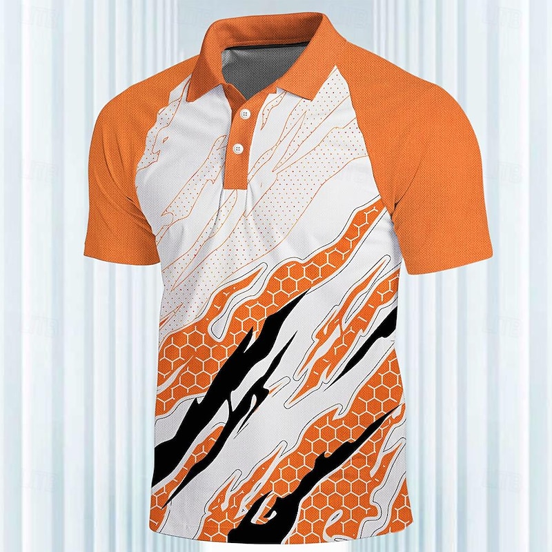 Men's Sports Polo Shirts Golf Shirt Short Sleeve Polo Shirts Collared Shirts Casual Sportswear Vacation Wear 3D Print Buttons Summer Spring Blue Orange4