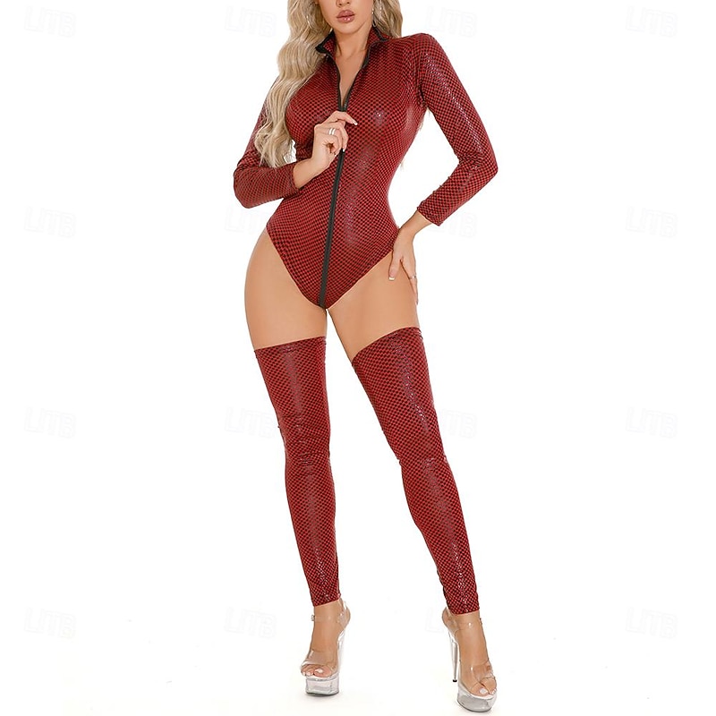 Pole dance Leotard / Onesie Printing Plaid Splicing Women's Performance Training Long Sleeve High PU