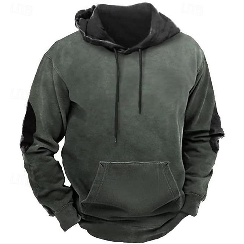 Men's Hoodie Army Green Navy Blue Brown Khaki Hooded Color Block Patchwork Pocket Sports & Outdoor Daily Holiday Polyester Streetwear Basic Casual Spring &  Fall Clothing Apparel Hoodies Sweatshirts