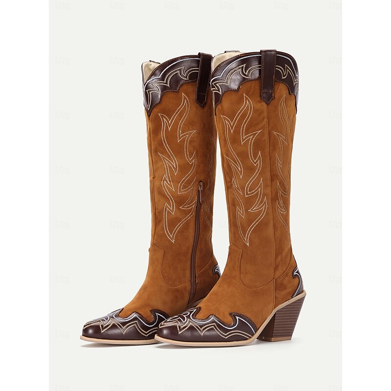 Women's Vintage Brown Suede Western Cowboy Boots with Embroidered Detailing - Perfect for Rodeo, Country Concerts, and Daily Wear2
