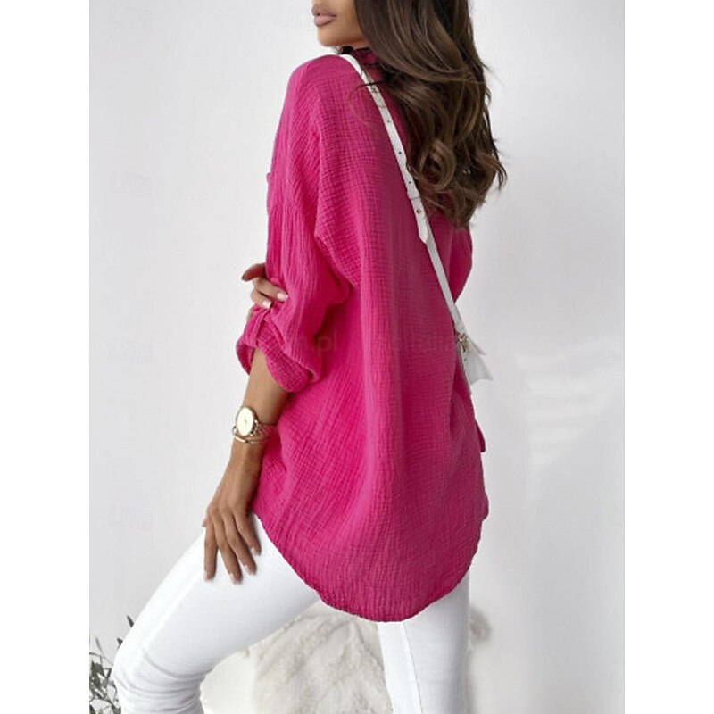 Women's Blouse Stylish Modern Solid Color Buttons Pocket Long Sleeve Shirt Collar Work Blue Orange Green Rose Pink Spring Fall2