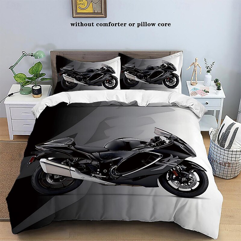 Alloy Motorcycle Duvet Cover Set - Includes Duvet Cover and Pillowcases - Bold and Stylish Motorcycle Design - Soft and Durable Fabric3