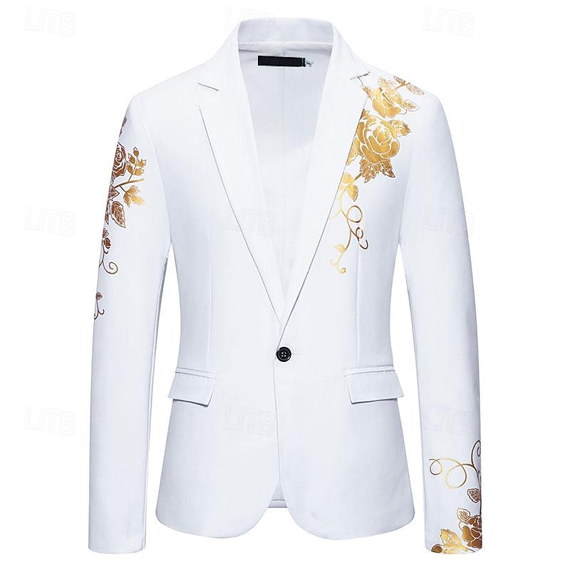 Men's Blazer Business Wedding Party Without Dress Pants Fashion Casual Spring &  Fall Polyester Uniform Cloth Plain Printing Buttons Casual / Daily Single Breasted Blazer Black White Red Royal Blue3