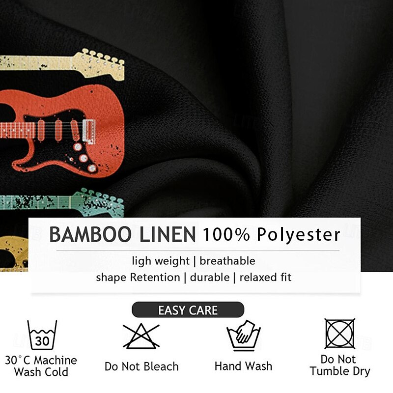 Men's Boardmasters Music Guitar Shirt Button Up Shirt Short Sleeve Casual Daily Summer Spring Grandad Collar Band Collar Button Up Pocket 3D Print Black Green3