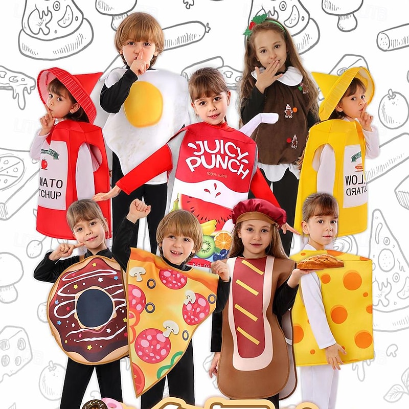 Foodie Halloween Cosplay Costume Halloween Group Family Costumes Carnival Costume Funny Costume Kid's Boys' Girls' Carnival Masquerade Performance Easy Halloween Costumes Dress Up