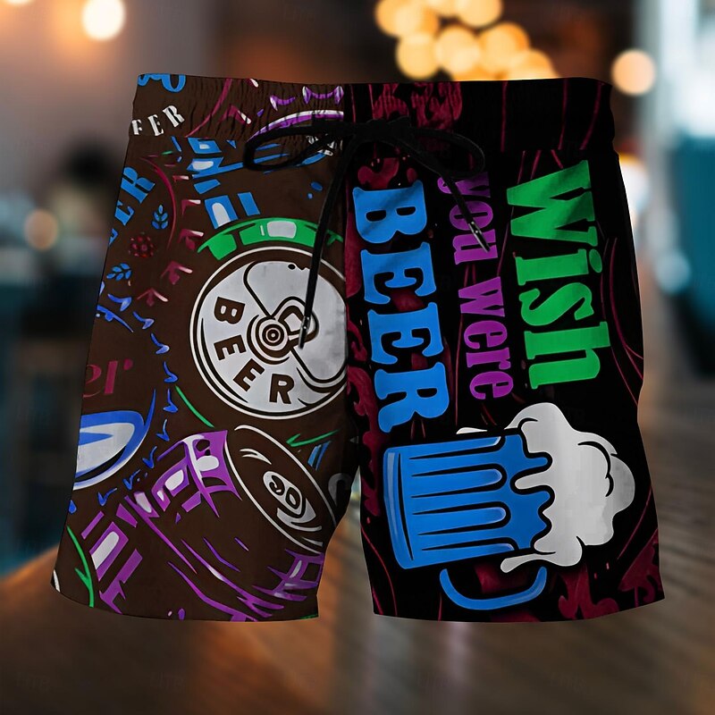 Men's Letter Beer Swim Trunks Swim Shorts Board Shorts Mid Waist Fashion Hawaiian Designer Casual Daily Holiday Pocket Drawstring Elastic Waist Designer Clothing Apparel4