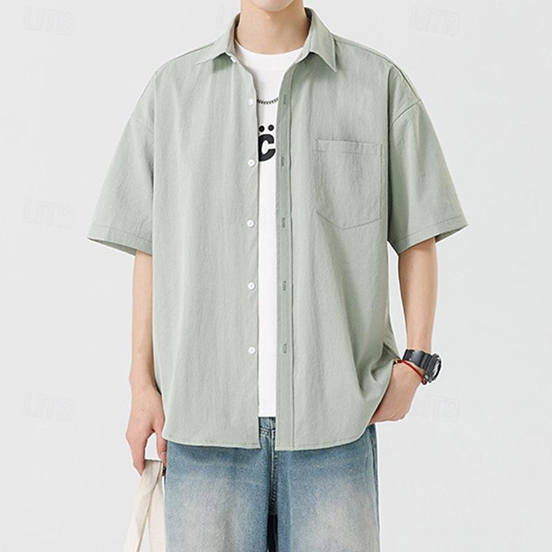Men's Shirt Summer Shirt Casual Shirt Beach Shirt Button Up Shirt Light Coffee White Blue Green Short Sleeve Plain Turndown Vacation Hawaiian Front Pocket Clothing Apparel Fashion Casual Comfortable2