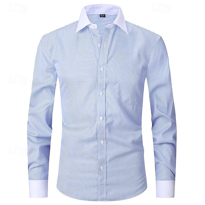 Men's Dress Shirt French Cuff Shirt Collared Shirt Striped Wedding Work Maroon Light Blue Black Blue Long Sleeve Turndown Spring, Fall, Winter, Summer Clothing Apparel Button-Down2