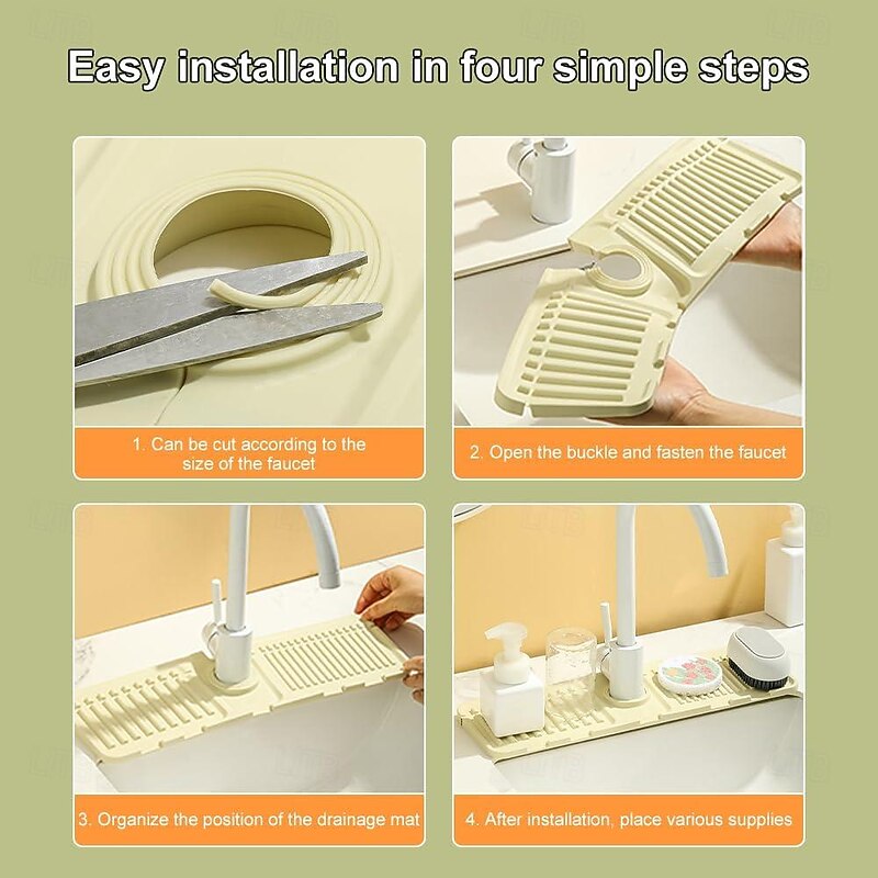 Kitchen Silicone Faucet Mat, Kitchen Sink Faucet Splash Guard Silicone Draining Mat Fast Drying Sink Tray, Sink Protectors Sink Faucet Mat Bathroom Drip Protector3