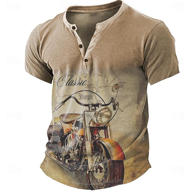 Men's Cowboy T shirt Henley Shirt Short Sleeve 3D Print Designer Retro Vintage Western Style Street Casual Daily Summer Spring Blue Orange Khaki Henley Henley T-Shirt4