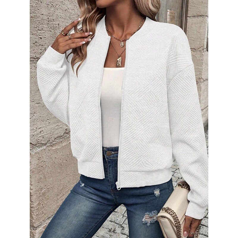 Women's Casual Jacket Outdoor Street Daily Fall Winter Regular Coat Regular Fit Windproof Warm Breathable Stylish Contemporary Casual Jacket Long Sleeve Plain Full Zip Black White Gray3