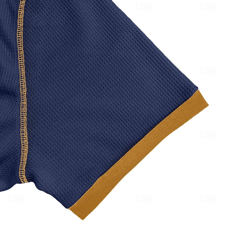 Men's Waffle Henley Shirt Henley Shirt Short Sleeve Shirt Tee Top Short Sleeve V Neck Summer Patchwork Daily Hawaiian Lace up Drawstring Outdoor Street Causal White Black Navy Blue Top Tee for Men4