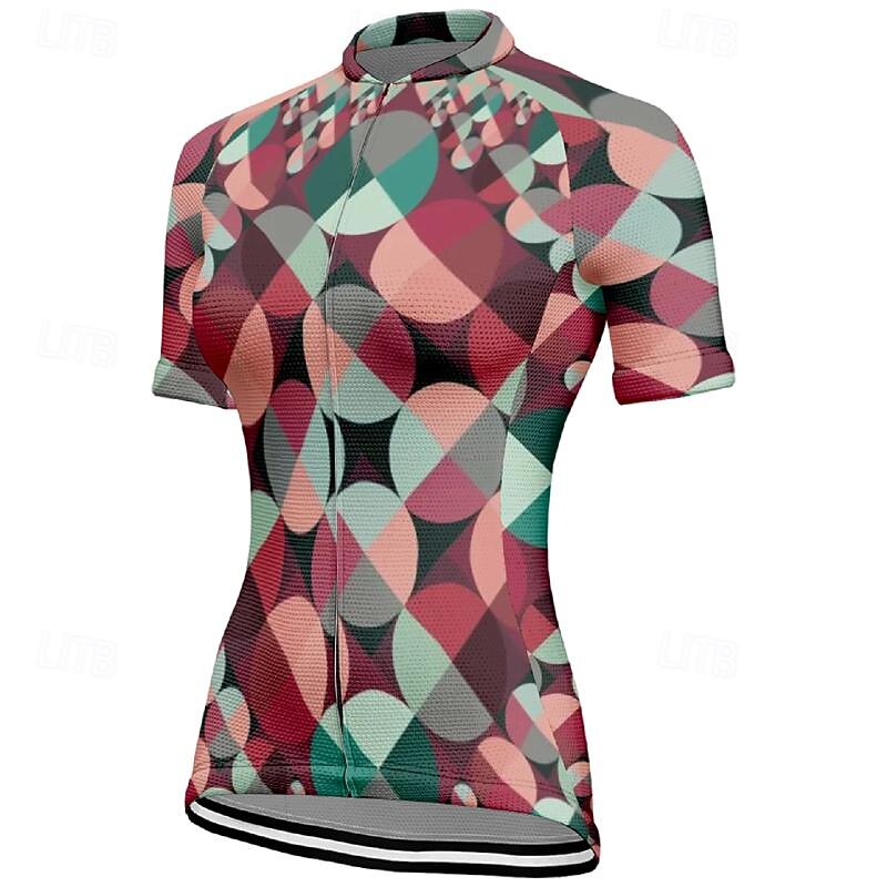 Women's Cycling Jersey Geometic Short Sleeve Bike Tee Tshirt Top with 3 Rear Pockets Mountain Bike MTB Road Bike Cycling Quick Dry Front Zipper Wicking Sports Red Blue Clothing Apparel