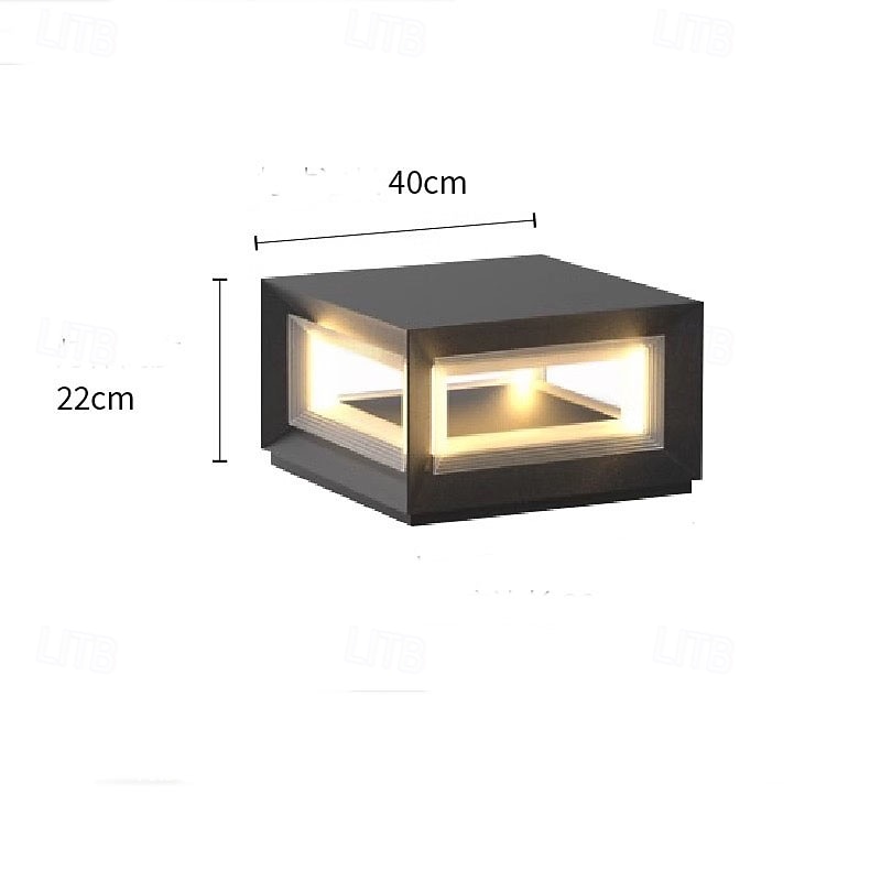 LED Outdoor Wall Light Warm White 30/40cm 1-Light Square Outdoor Post Light Fixture Waterproof Courtyard Pillar Lamps for House Porch Patio Outside Deck Garage Yard Exterior Post Lantern Lamps 110-240V4