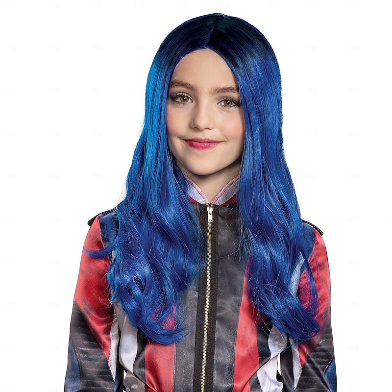 Synthetic Wig Descendants 3 Evie Wavy Asymmetrical Wig Short Blue Synthetic Hair Girls' Halloween Cosplay Party Wigs
