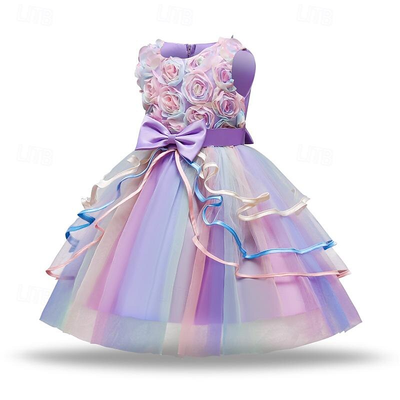 Girls' 3D Rainbow Party Dress Sleeveless Summer Spring Performance Party Birthday Princess Beautiful Sweet Kids 4-12 Years Party Dress Swing Dress A Line Dress Midi Regular Fit2