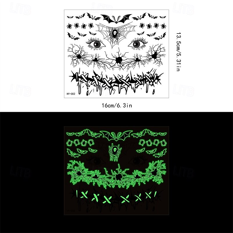 12PCS Funny Halloween horror mouth glow in the dark tattoo sticker face sticker 3D spider scar waterproof sticker3